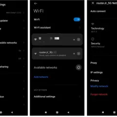 Na ekranie telefonu Xiaomi widać, że sieć wifi "routerJr_5G" jest zapisana, ale automatyczne połączenie jest wyłączone.