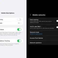 Ustawienia iPhone'a i Samsunga pokazują, jak włączyć roaming danych. Na ekranie iPhone'a widać opcję "Data Roaming", a na Samsungu "Data roaming".